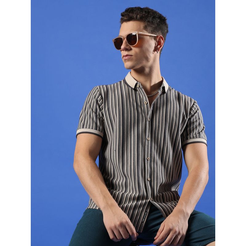 Campus Sutra Men Multi-Color Contrast Knitted Shirt (XL)