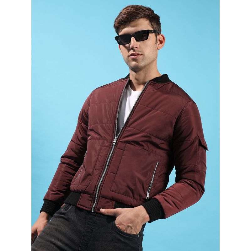 Campus Sutra Men Maroon Puffer Jacket with Contrast Hem (M)