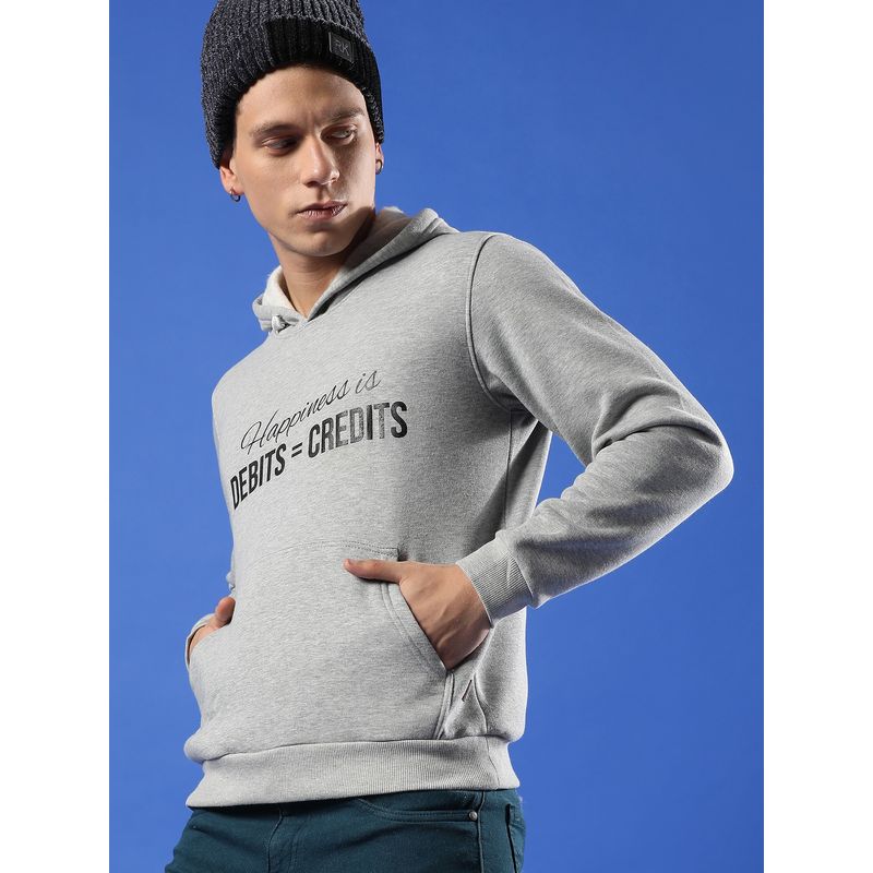 Campus Sutra Men Light Grey Happiness Is Hooded Sweatshirt with Kangaroo Pocket (M)