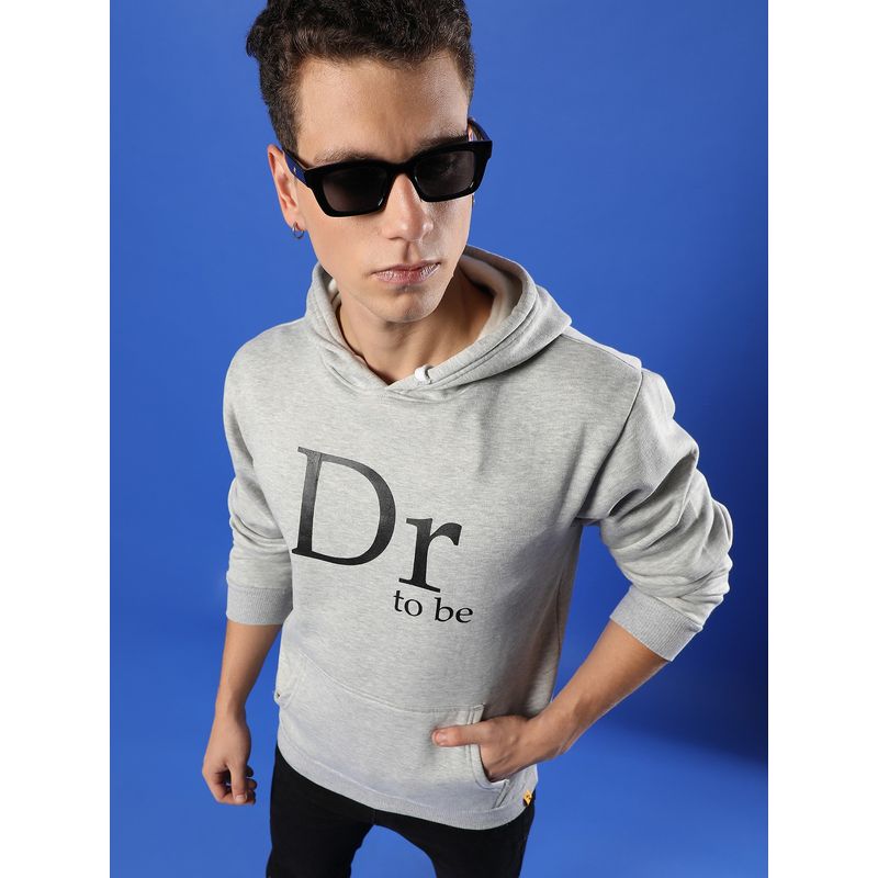 Campus Sutra Men Light Grey Dr. To Be Hooded Sweatshirt with Kangaroo Pocket (XL)