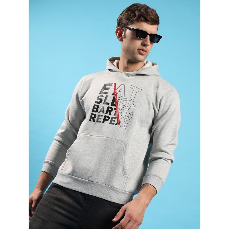 Campus Sutra Men Light Grey Eat Sleep Bartan Repeat Hooded Sweatshirt (M)
