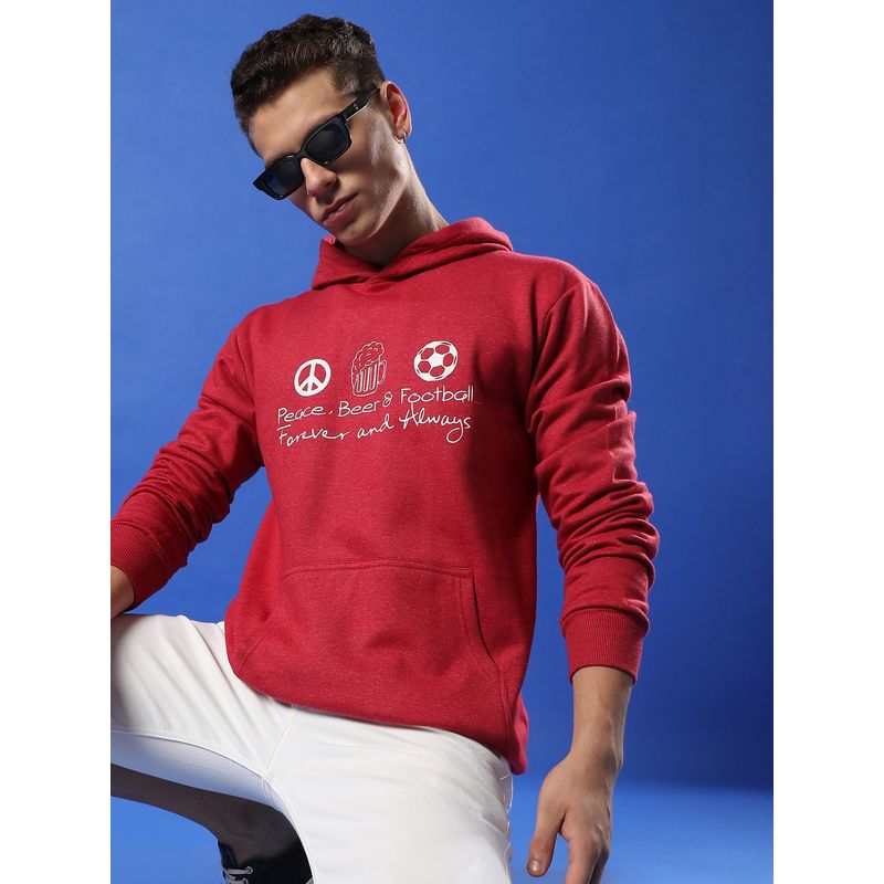 Campus Sutra Men Red Peace Beer Football Hooded Sweatshirt with Kangaroo Pocket (M)
