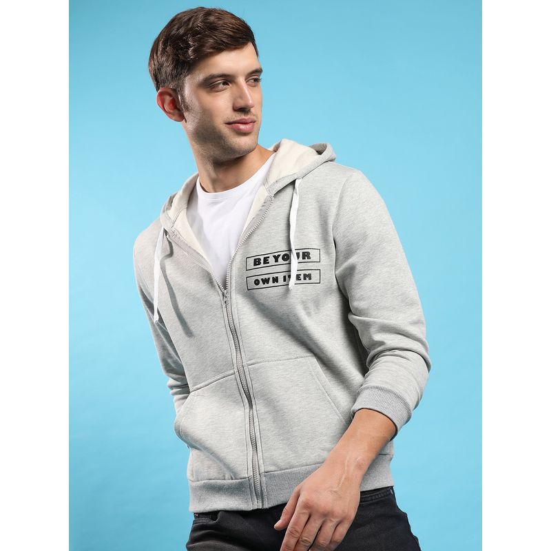 Campus Sutra Men Light Grey Be Your Own Item Hooded Sweatshirt with Insert Pocket (L)