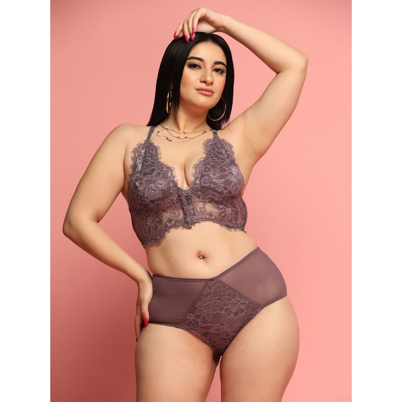 Curvy Love Front Open Delicate Lace Bra with Panty (Set of 2) (M)