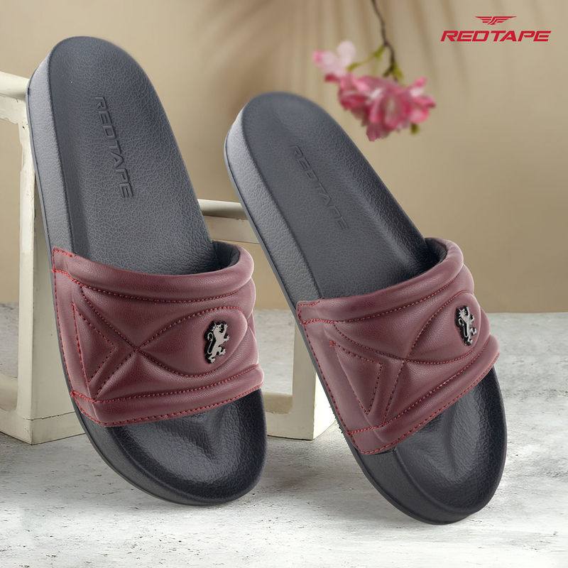 Red Tape Maroon Wovens Eva Comfort Sliders (3)