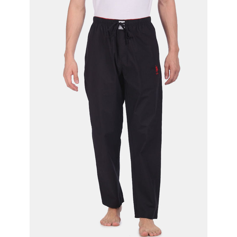U.S. POLO ASSN. Men Black I690 Comfort Fit Solid Cotton Lounge Pants Black (L) Black (L)