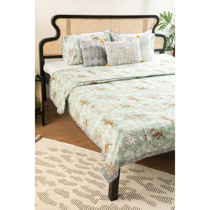 Freedom Tree Ahnan Pure Cotton Green Bedcover (Queen)