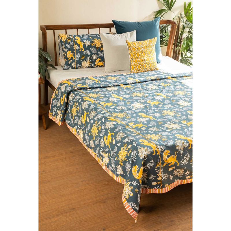 Freedom Tree Ahnan Pure Cotton Blue Bedcover (Queen)