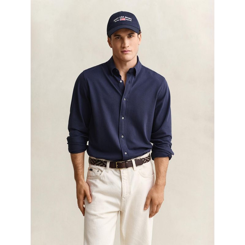 GANT Navy Blue Jersey Pique Stretch Shirt (S)
