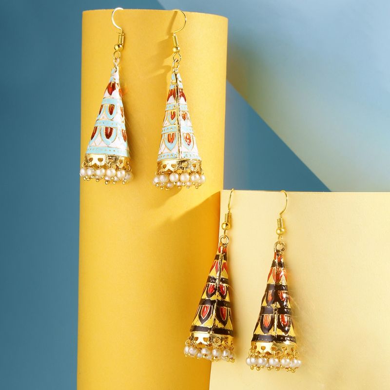 Yellow Chimes GoldPlated Meenakari Jhumka Earrings (Pack of 2) Buy