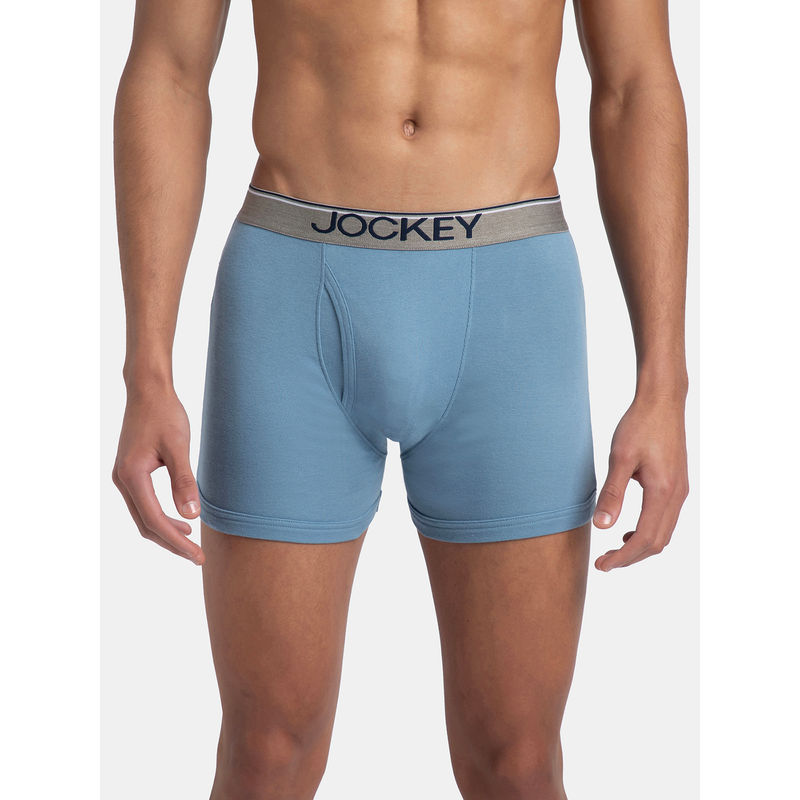 Jockey 8009 Men Super Combed Cotton Rib Solid Boxer Brief - Blue Shadow (XL)