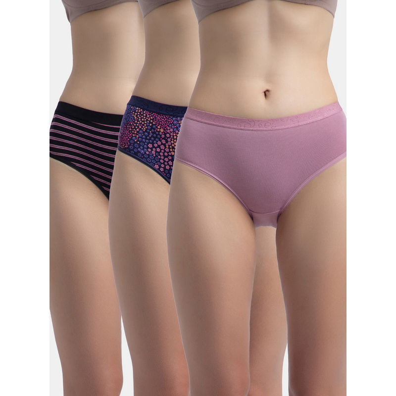 Jockey 3006 Women Cotton Hipster - Black, Classic Navy And Valerian (Pack of 3) (M)