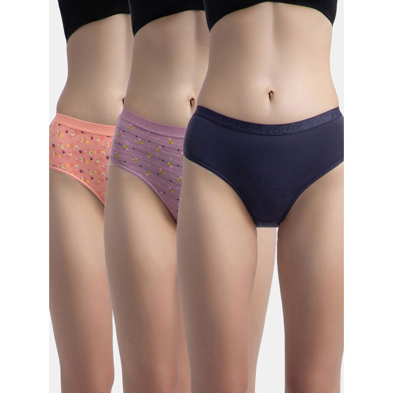 Jockey 3006 Women Cotton Hipster-Valerian, Candlelight Peach And Classic Navy (Pack of 3) (M)