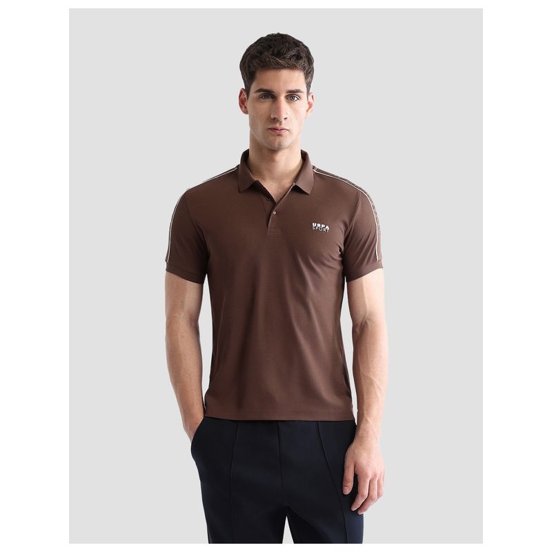 U.S. POLO ASSN. Active Sports Men's Solid Regular Fit Active Polo T-Shirt - Brown (2XL)