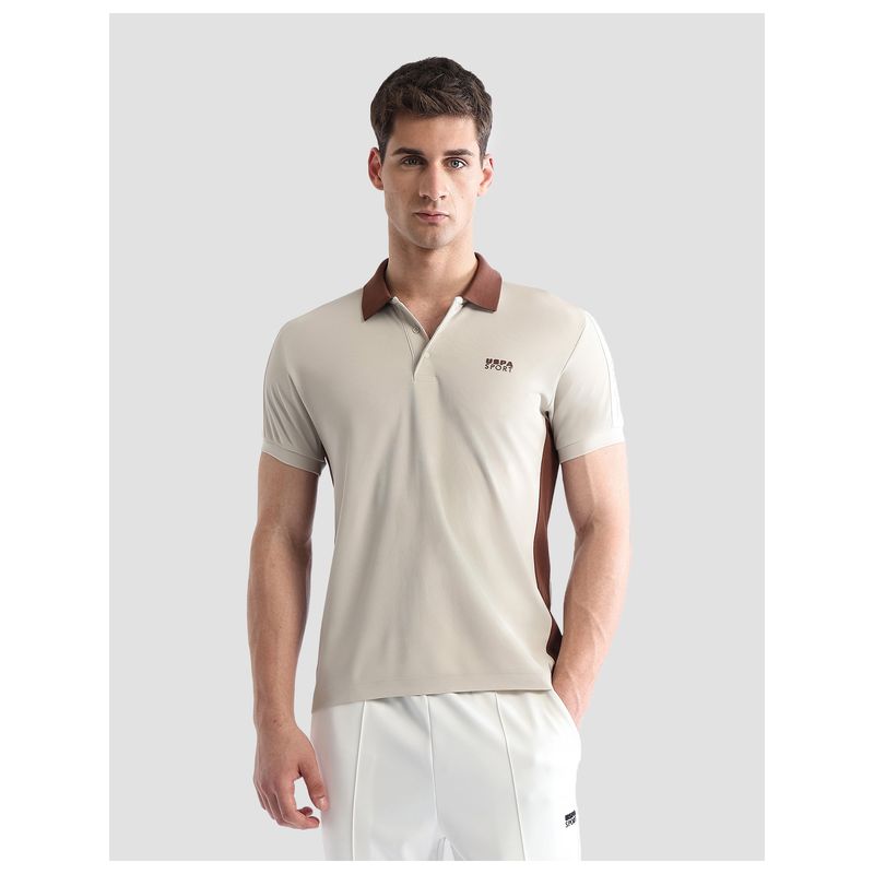 U.S. POLO ASSN. Active Sports Men's Solid Regular Fit Active Polo T-Shirt - Beige (S)