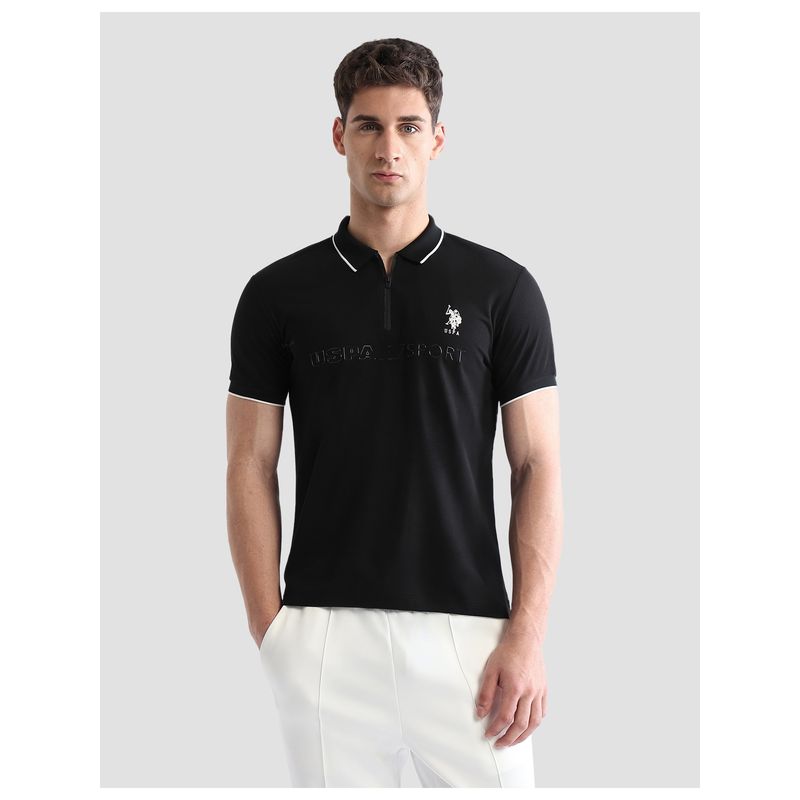 U.S. POLO ASSN. Active Sports Men's Brand Embossed Regular Fit Active Polo T-Shirt - Black (M)