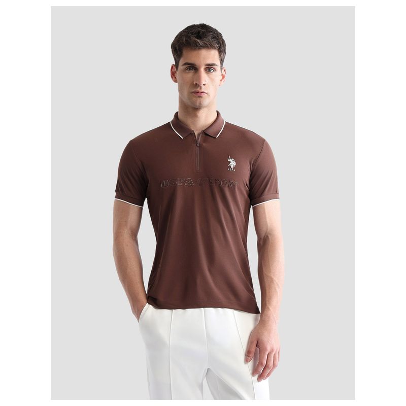 U.S. POLO ASSN. Active Sports Men's Brand Embossed Slim Fit Active Polo T-Shirt - Brown (XL)