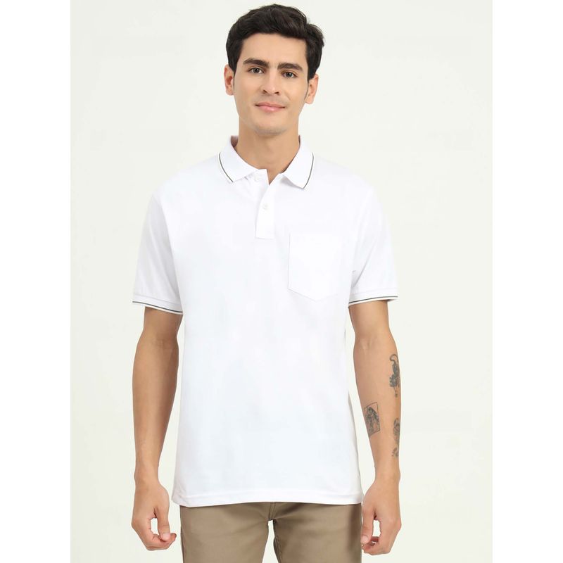 Greenfibre White Solid Slim Fit Polo T-shirt (38)