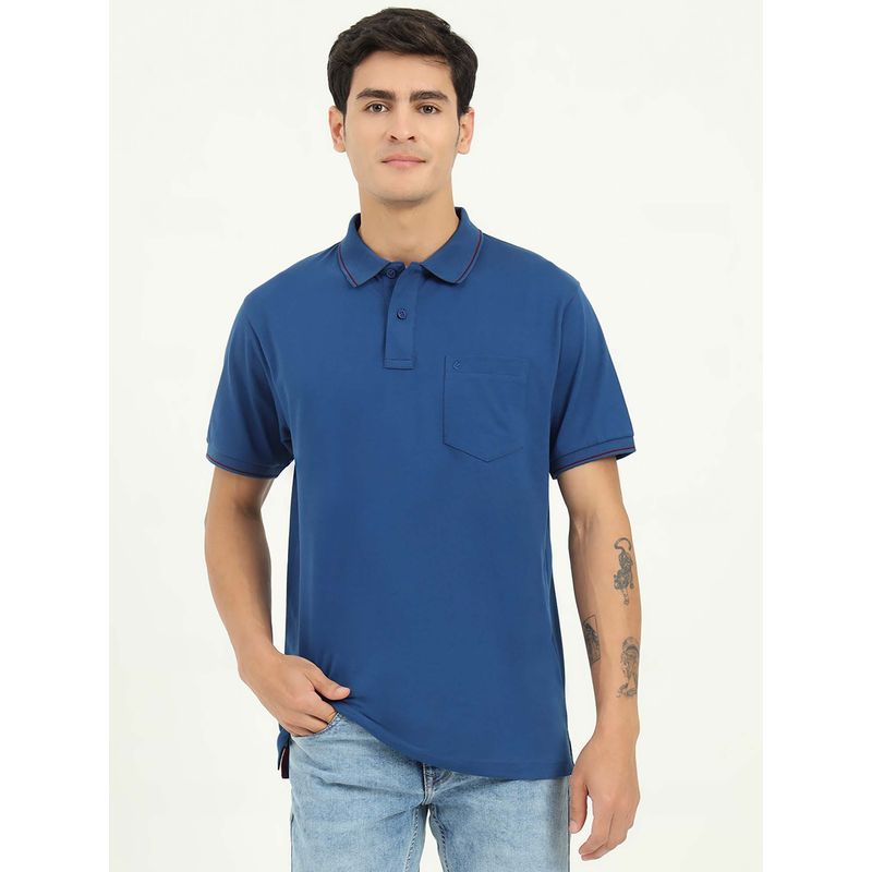 Greenfibre Blue Solid Slim Fit Polo T-shirt (39)