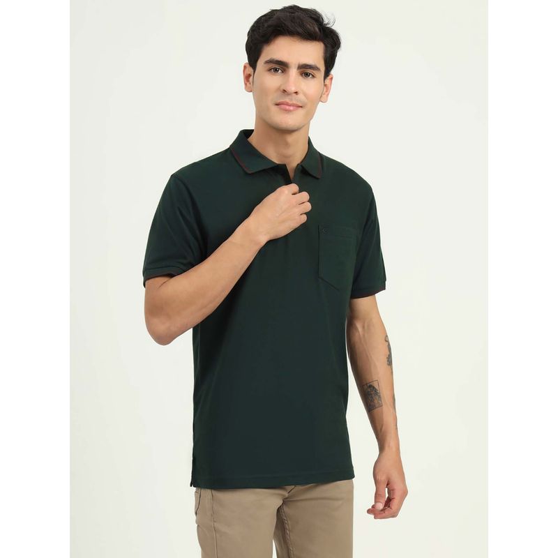 Greenfibre Bottle Green Solid Slim Fit Polo T-shirt (38)