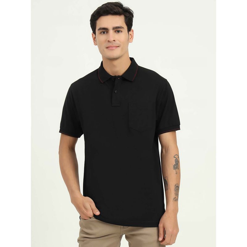 Greenfibre Black Solid Slim Fit Polo T-shirt (44)
