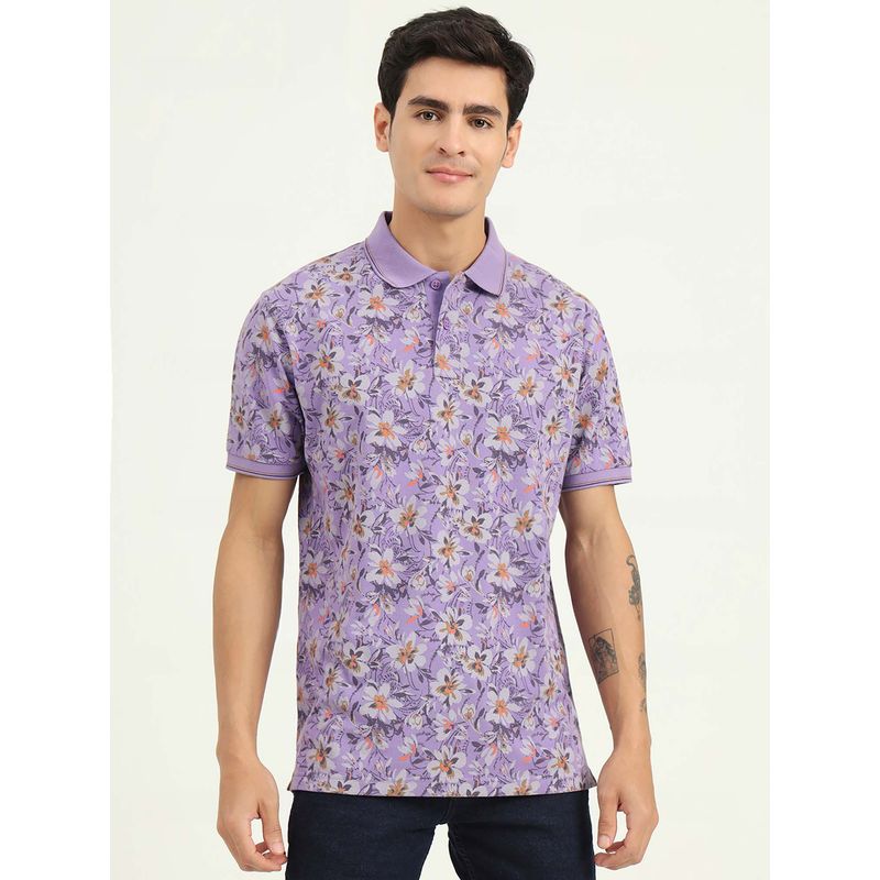 Greenfibre Lavender Printed Slim Fit Polo T-shirt (38)
