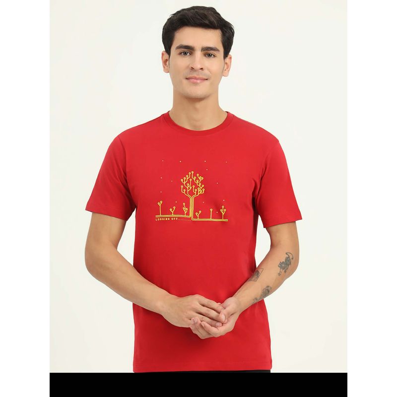Greenfibre Red Printed Slim Fit T-shirt (38)