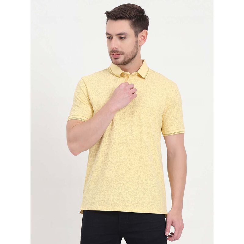 JadeBlue Light Yellow Printed Slim Fit Polo T-shirt (39)