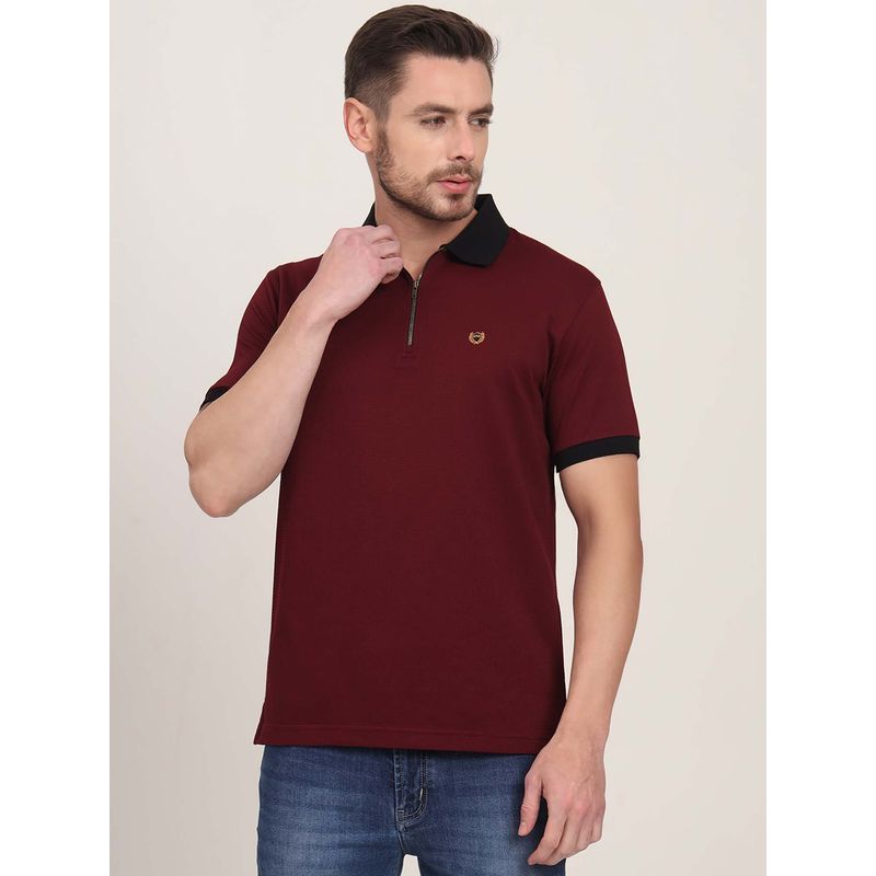 JadeBlue Wine Solid Slim Fit Polo T-shirt (39)
