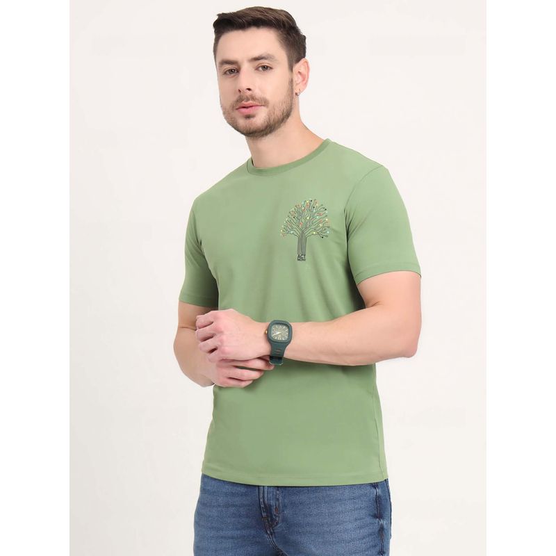 JadeBlue Light Green Printed Slim Fit T-shirt (44)