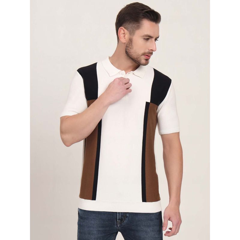 JadeBlue White Printed Slim Fit Polo T-shirt (42)