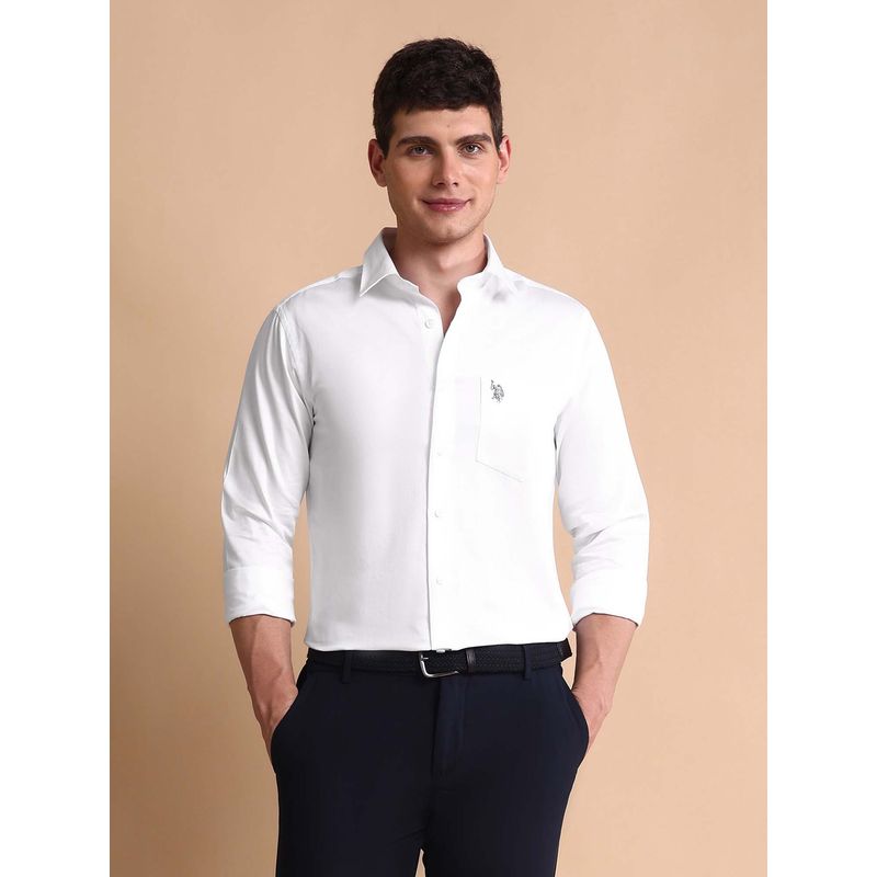 U.S. POLO ASSN. White Men's Pure Cotton Tailored Fit Shirt (39)