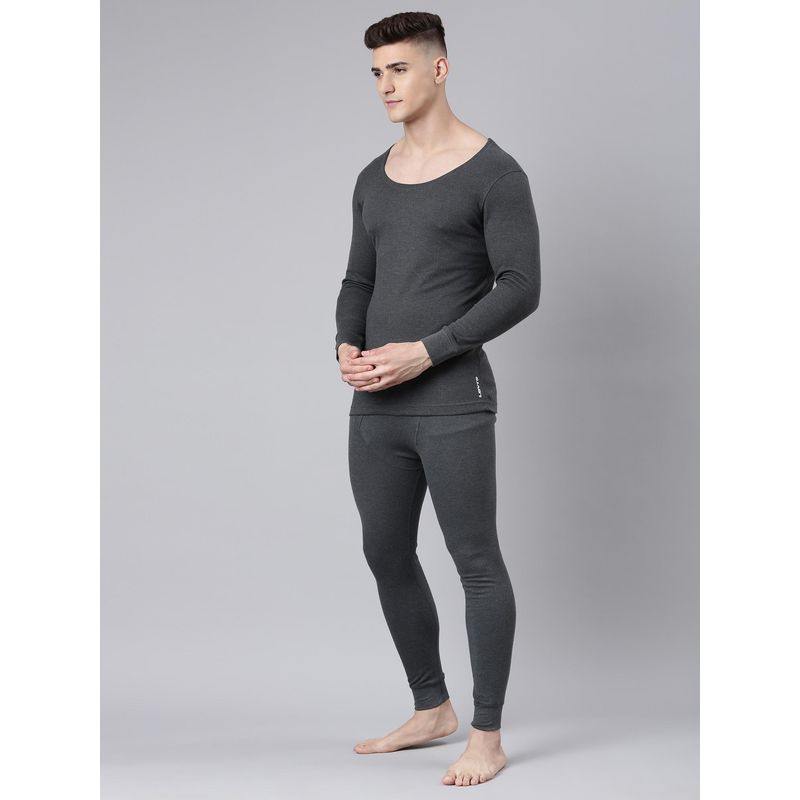 Levi's Mens Solid Round Neck Full Sleeve Thermal Top & Bottom Charcoal (Set of 2) (M)