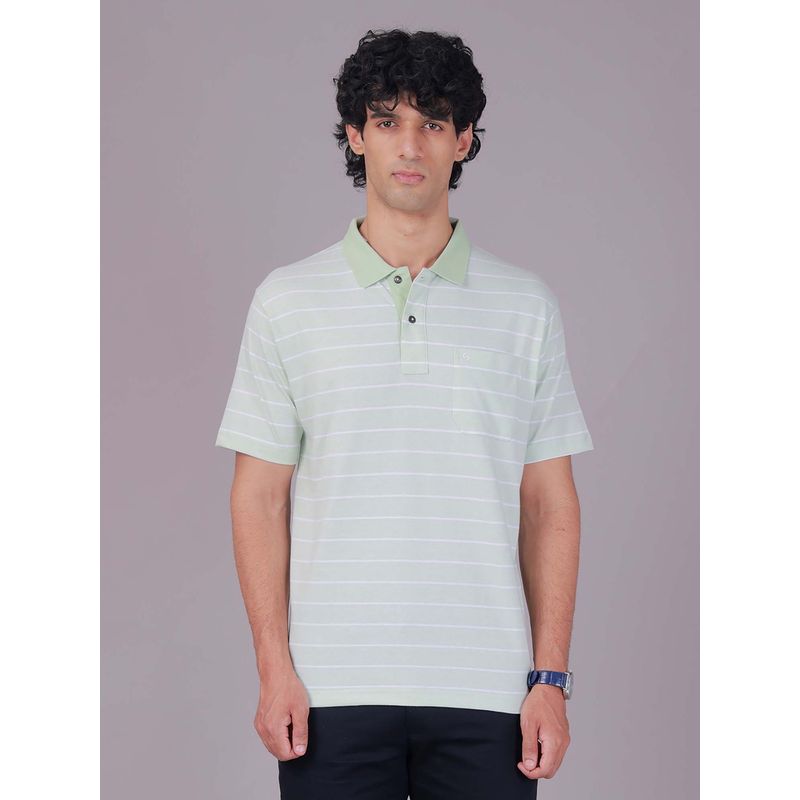 Classic Polo Green Collar Neck Authentic Fit Striped Cotton Blend Polo T-Shirt (3XL)
