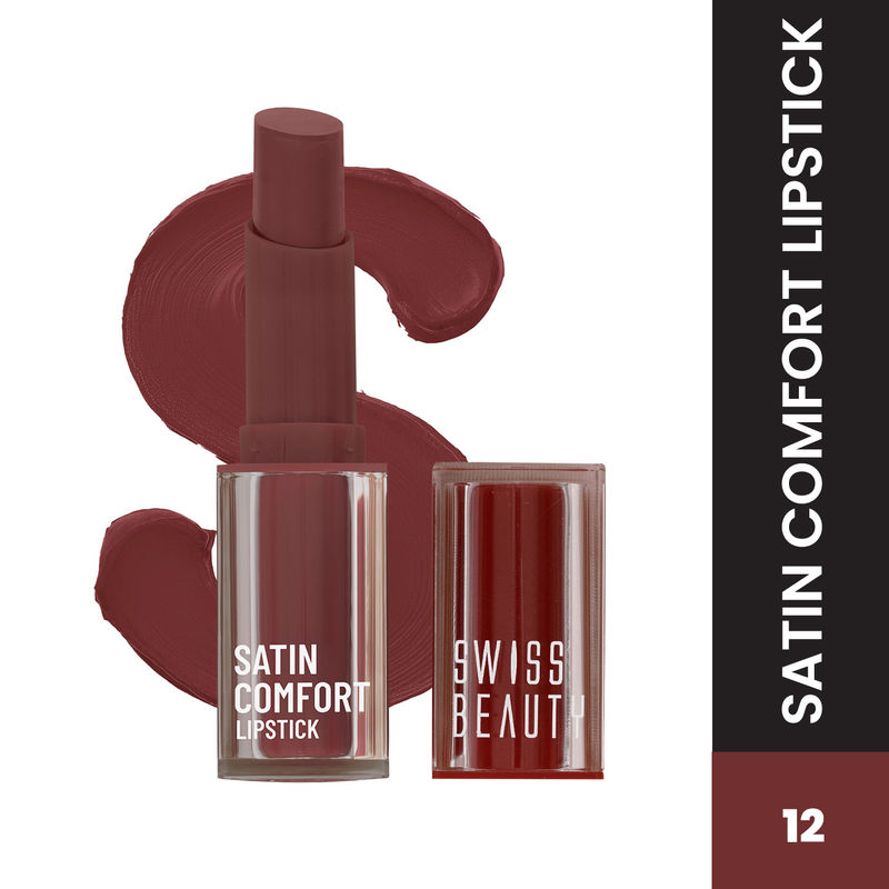 Swiss Beauty Satin Comfort Smooth Glide, Highly Pigmented , Ultra Hydrating Lipstick - 12 Brown Bean
