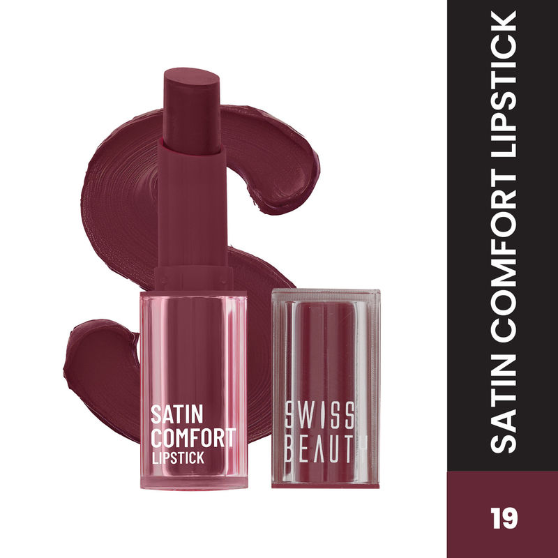 Swiss Beauty Satin Comfort Smooth Glide, Highly Pigmented , Ultra Hydrating Lipstick - 19 Burnt Maroon