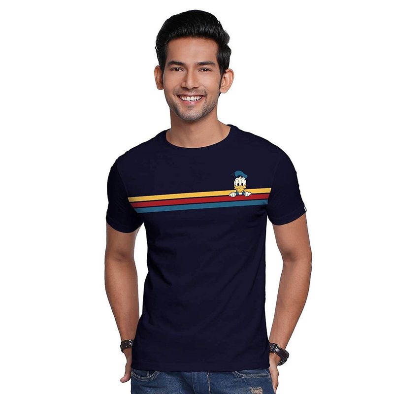 The Souled Store Men Official Donald Duck Stripes Navy Blue T-Shirts (S)