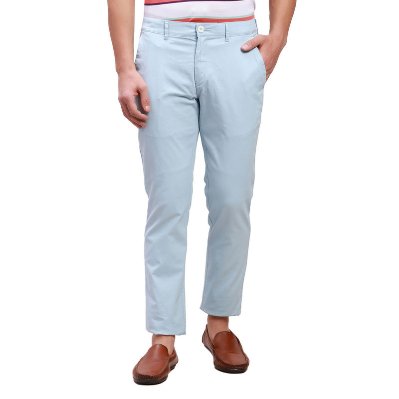 Buy ColorPlus Men`s Super Slim Fit Solid Mid Waist Blue Casual Trouser ...