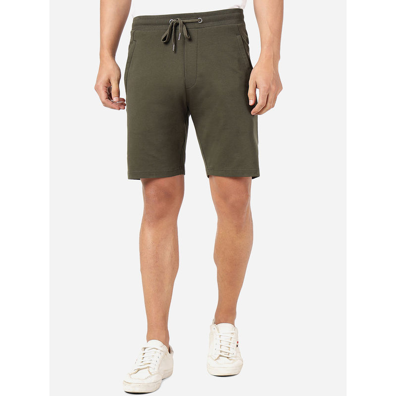 JadeBlue Men Pure Cotton Solid Olive Green Slim Fit Shorts (40)