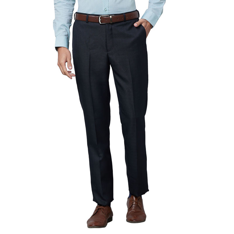 Buy Park Avenue Men`s Regular Fit Checks Mid Waist Navy Blue Formal ...