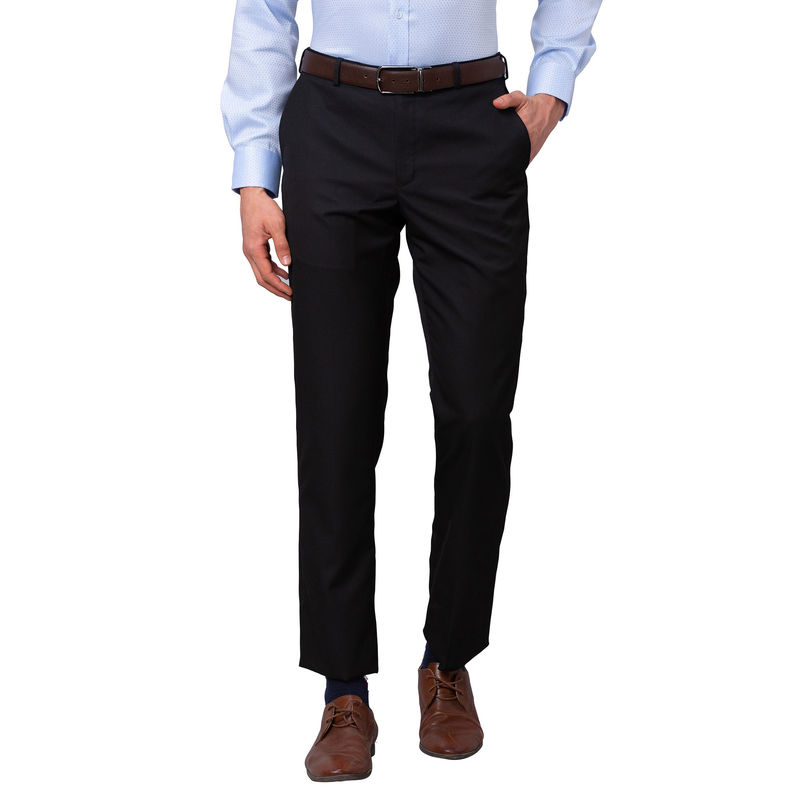 Park Avenue Men`s Regular Fit Self Design Mid Waist Black Formal Trouser (38)