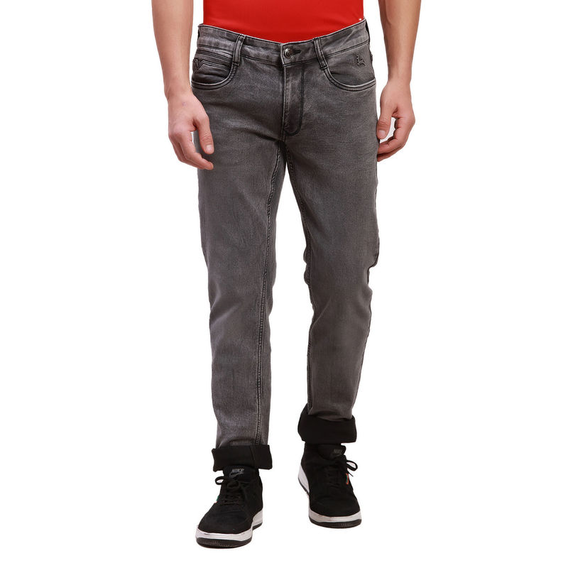 Parx Men`s Slim Fit Solid Low Waist Grey Jeans (30)