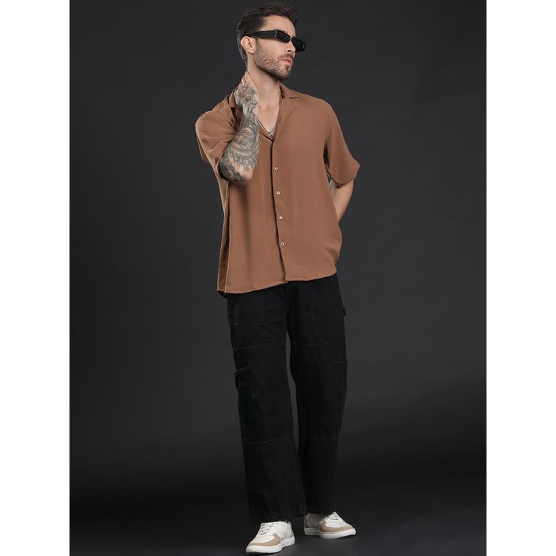 JAVINISHKA Brown Oversized Cuban Shirt (S)