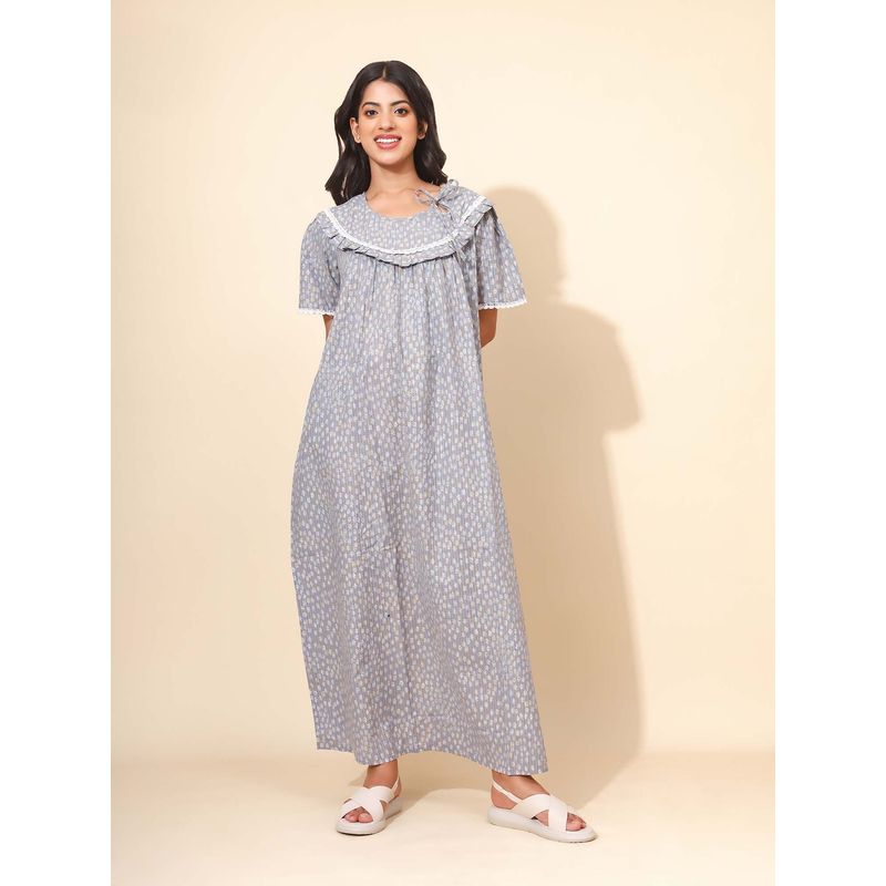 YELLOW BLOOM Blue Floral Comfortable Nighty (M) (M)