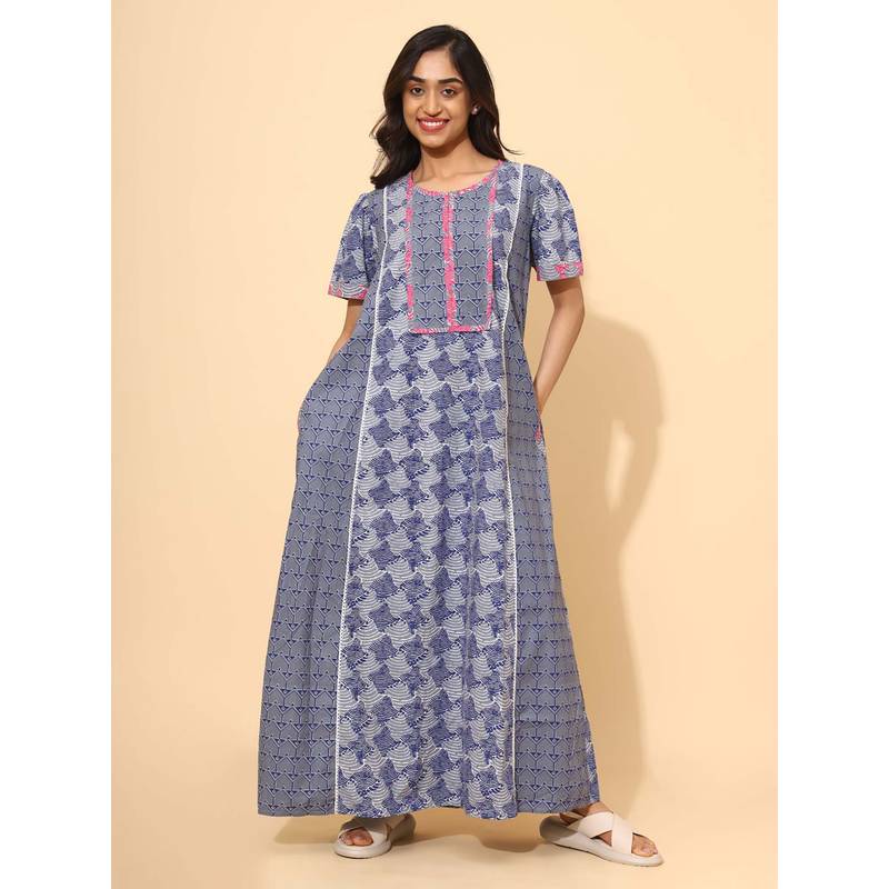 YELLOW BLOOM Grey Printed Comfortable Nighty (M) (M)