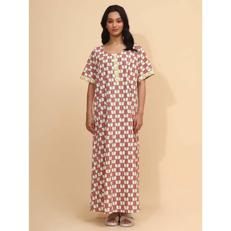YELLOW BLOOM Green Floral Comfortable Nighty (M) (M)