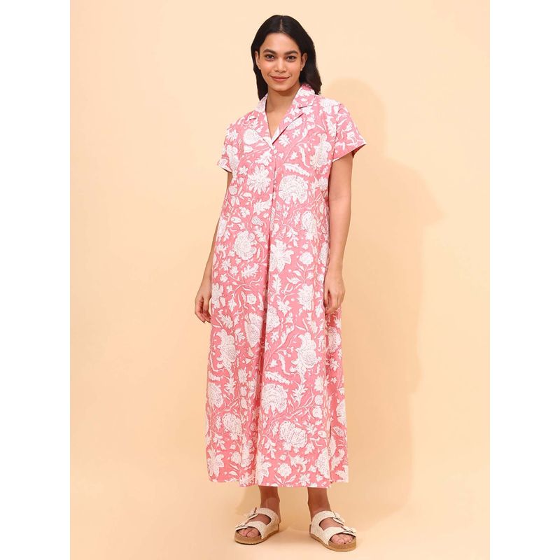 YELLOW BLOOM Pink Floral Comfortable Nighty (M) (M)