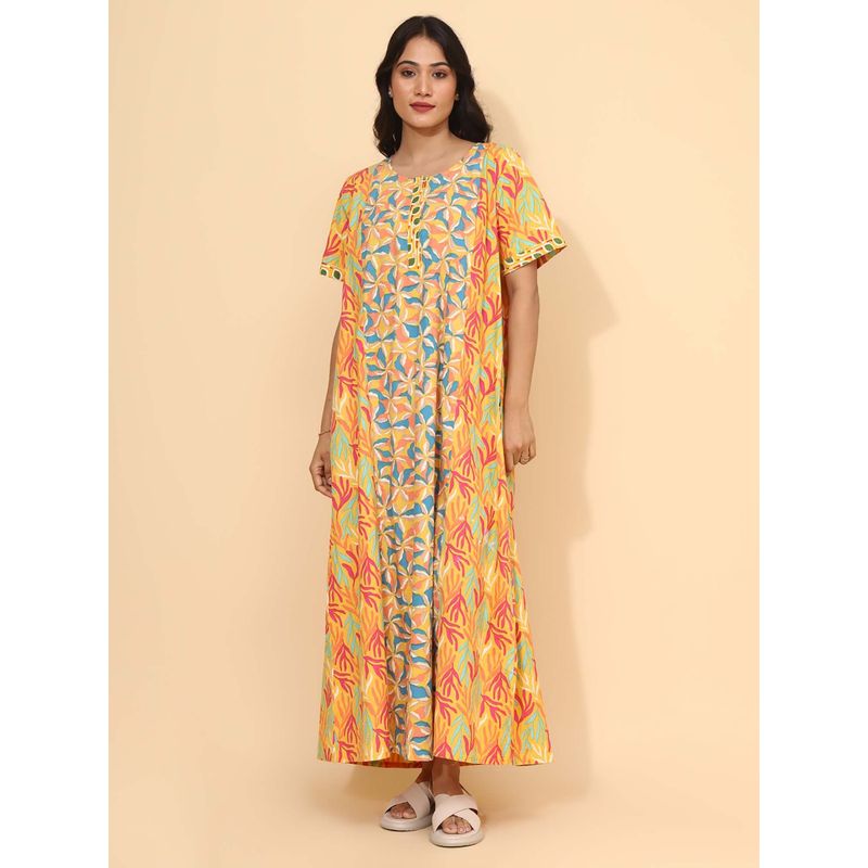YELLOW BLOOM Yellow Floral Comfortable Nighty (M) (M)
