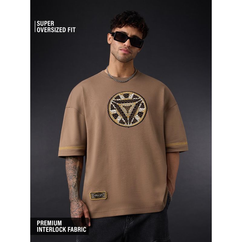 The Souled Store Official Iron Man: Indie Arc Reactor Men Beige Super Oversized T-Shirt (S)