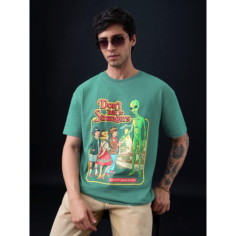 The Souled Store Official Steven Rhodes: Don't Talk To Strangers Men Green Oversized T-Shirt (XXS)